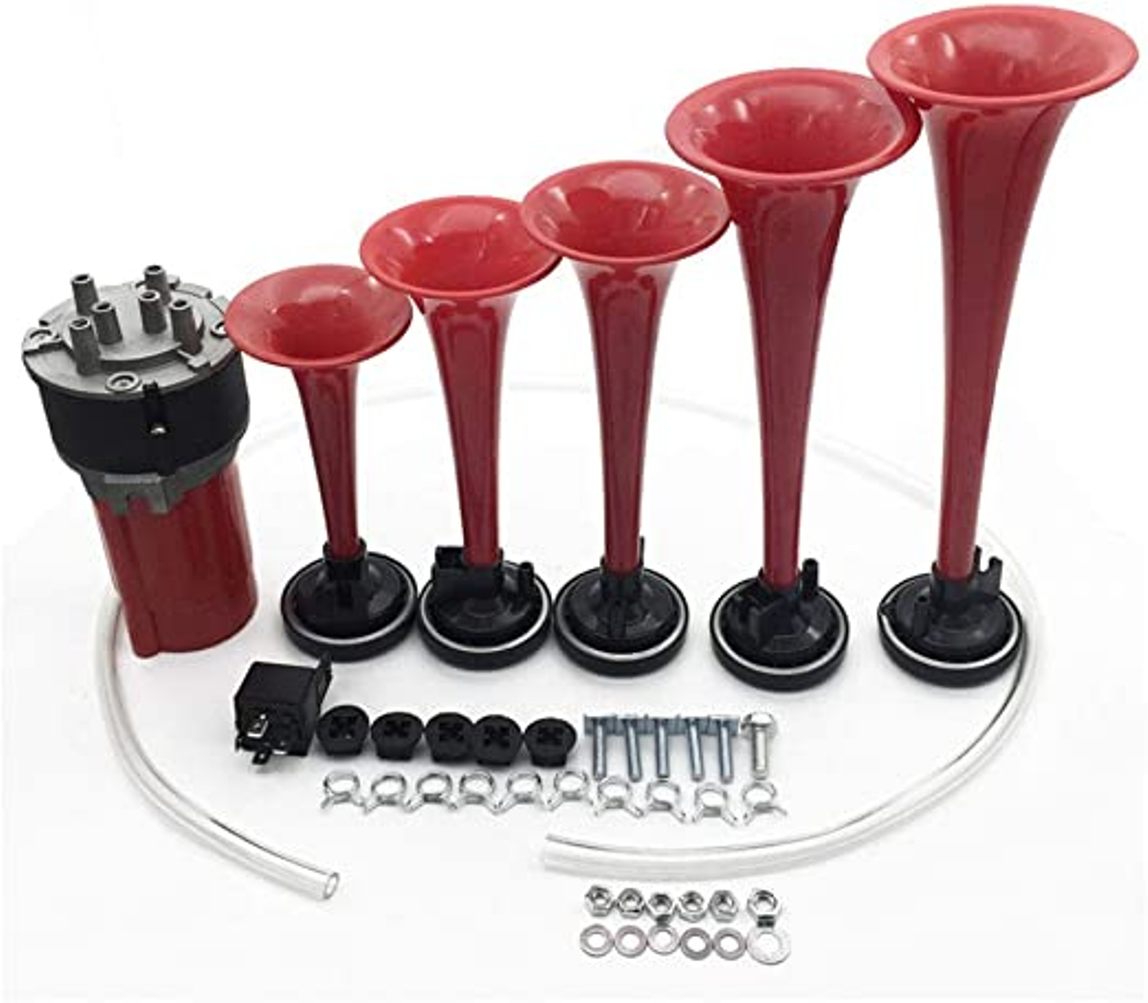 Bocina 5 Cornetas C/Compresor Aire Para Auto Camioneta 12V - Sonido Sonoro Cancion "LA CUCARACHA" - Mod.BO5CU12V - Imagen 8