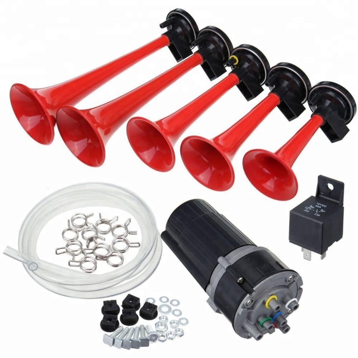 Bocina 5 Cornetas C/Compresor Aire Para Auto Camioneta 12V - Sonido Sonoro Cancion "LA CUCARACHA" - Mod.BO5CU12V - Imagen 5