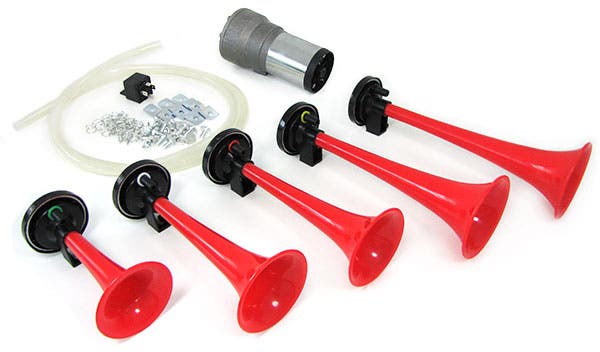 Bocina 5 Cornetas C/Compresor Aire Para Auto Camioneta 12V - Sonido Sonoro Cancion "LA CUCARACHA" - Mod.BO5CU12V - Imagen 4