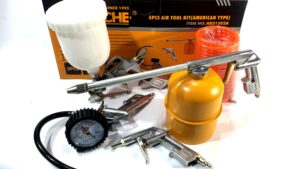 Kit Compresor 5 Pzs Pistola Pintar / Lavar Motores / Aire / Manguera / Medidor Presión Hoteche Mod.A831502A
