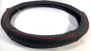 Cubre Volante Micro Perforado Cuero Negro Diámetro 38cm - C/Costuras & Detalles Rojo