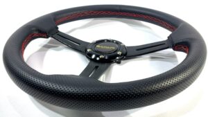 Volantre Deportivo Simil Carbono - Eco Cuero Negro - Racing Tuning / Diámetro 35cm