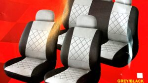 Fundas Cubre Asientos Automóvil Juego 9 Piezas Gris & Negra Tela Resistente