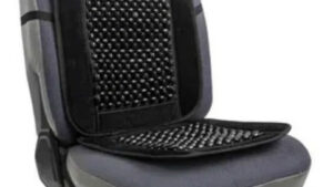 Respaldo Asiento Anatómico Bolitas Madera & Tela Pana Antitranspirante Masajeador 44cmx93cm Negro