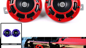 Bocinas Eléctricas 12v Tipo Galleta Doble Tono / Juego x 2 / 120cm / Roja - Azul - Amarilla / Mod.3128A
