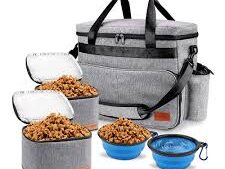 Bolso Paseo / Viaje / Picnic Mascotas 42x10x32cm + 2 Cartucheras Termicas Porta Comida 19x6x12cm/Bolsillos / Color Gris / Gatos o Perros - Mod.PICNIC