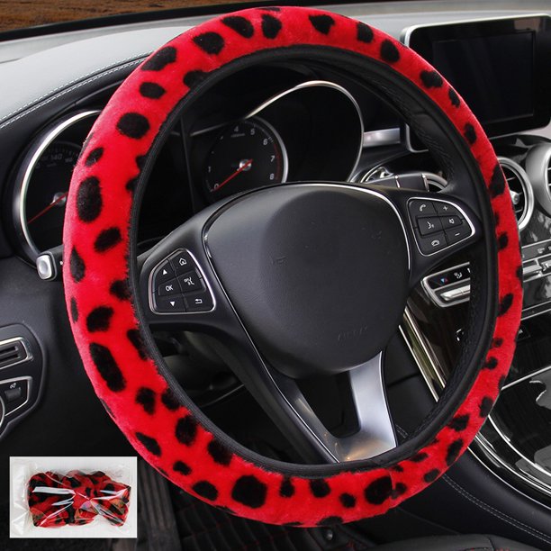 Cubre Volante Forro + Cubre Palanca Cambios + Cubre Varilla Freno Mano Animal Print Rojo/Negro Diámetro 38cm - Imagen 3