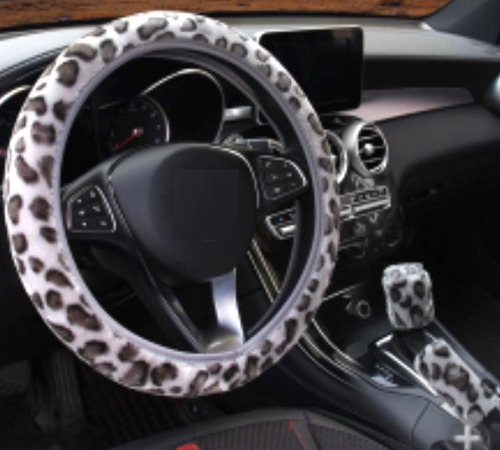 Cubre Volante Forro + Cubre Palanca Cambios + Cubre Varilla Freno Mano Animal Print Gris/Negro Diámetro 38cm - Imagen 8