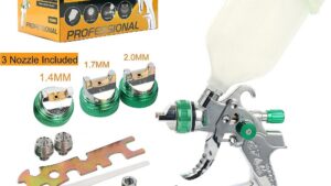 Pistola Gravedad HVLP TE-2008 C/Kit Boquillas Intercambiables 1.4/1.7/2.0mm-600cc Pintado Automotriz EcoTE - Mod.2008 Green