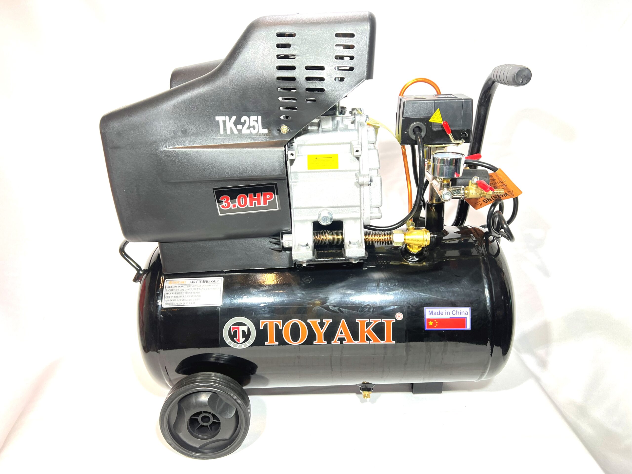 Compresor Aire Portatil TOYAKI 220v 3HP - 25L - 116Psi Monofasico Semi-Profesional Modelo TK-25L