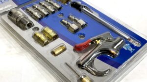Kit Compresor Aire Herramientas Neumáticas : Acoples Rápidos / Medidor Presión Neumáticas / Cabezal / Inflador Autos & Pelota / Pistola Aire x 14 Pzs