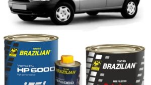 Pintura Base Poliester Cinza Steel-Gris Metal Acero Brazilian Pronto Uso x 900ml + Barniz PU 6000 x 900ml