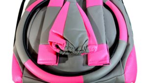 Fundas Cubre Asientos Racing / Cubre Volante / Protectores Pectorales / Cubre Varilla Palanca Cambios Automóvil // Juego Cuerina 12 Piezas // Negro & Rosado Dark / Microperforado / Resistentes High Quality Mod.1201NR