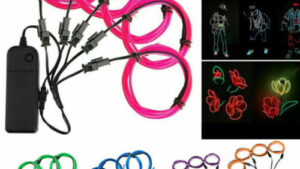 Tiras Cables Luz Led Neon Flexibles Decorativas - Pack 5 Tiras 1 Metro (1 Solo Color)+ Caja Baterías Portátil P/Uso Prendas Vestir / Bicis / Motos / Hogar / Etc.