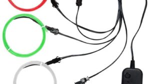 Tiras Cables Luz Led Neon Flexibles Decorativas - Pack 5 Tiras 1 Metro (Multicolor)+ Caja Baterías Portátil P/Uso Prendas Vestir / Bicis / Motos / Hogar / Etc.