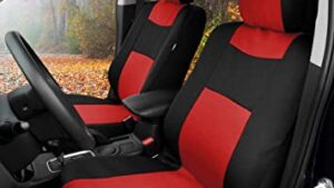 Fundas Cubre Asientos Cubre Volante / Protectores Pectorales Automóvil // Juego Cuerina 11 Piezas // Negro & Roja Resistentes