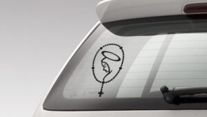 Sticker Pegotin Calco Autoadhesivo Vinilo Virgen Rosario 11cm Automóvil x Unidad