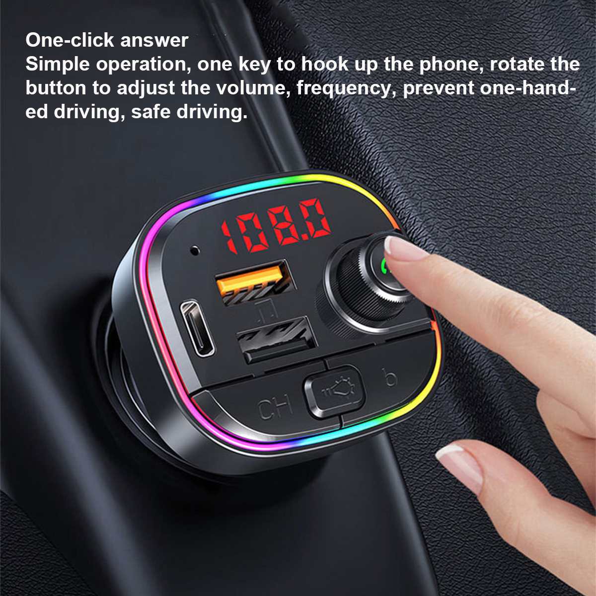 Transmisor Radio FM Bluetooth C/Luz RGB - Contestador Celular / Mp3 / Cargador Usb Automóvil Mod.C13 - Imagen 5