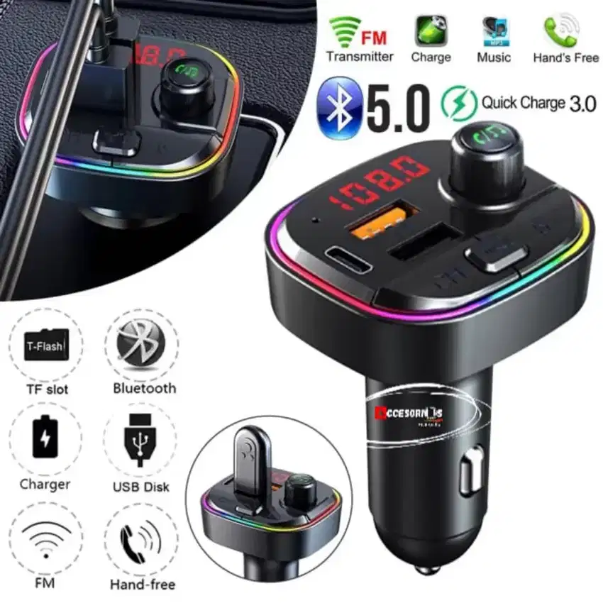 Transmisor Radio FM Bluetooth C/Luz RGB - Contestador Celular / Mp3 / Cargador Usb Automóvil Mod.C13 - Imagen 3