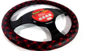 Cubre Volante Universal Cuerina PVC - Costura Hilo Rojo - Diámetro 38cm - Calidad MOd.54-BK/RED