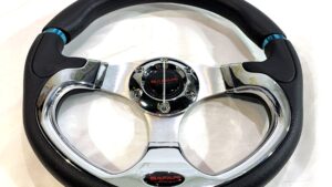 Volante Deportivo Negro-Cromo (Centro Plano) Tuning Automóvil Mod.CL507