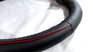Cubre Volante Cuero Negro Diámetro 38cm - C/Costuras & Detalles Rojo