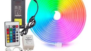 Tira Cable Led Luz Continua RGB - C/Control / Tipo Neon Flexible + Transformador 12v-220v - 40w 5m  Decoración Hogar Mod.5466