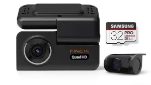 Camara Filmadora FineVu GX300 Full QHD 1920x1080P WiFi Integrado / Dashboard Seguridad P/Parabrisas & Baúl Automóvil + Tarjeta 32G Samsung (Delantera & Trasera) Tecnología Máximo Nivel