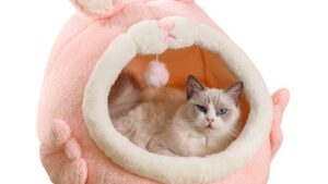 Cama Cucha Casita Tipo Igloo P/Mascotas Gatos & Perros Pequeños Rosado Talle S - 29cmx31cmx26cm Mod.YKBD-0031