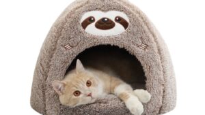 Cama Casita Tipo Igloo P/Mascotas Gatos & Perros Pequeños Beige Talle M - 40cmx45cm Mod.YKBD-00018