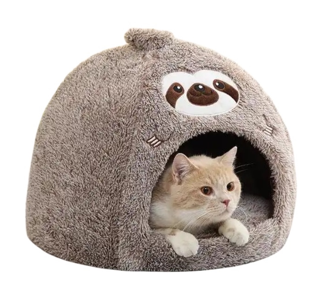 Cama Casita Tipo Igloo P/Mascotas Gatos & Perros Pequeños Beige Talle M - 40cmx45cm Mod.YKBD-00018 - Imagen 4