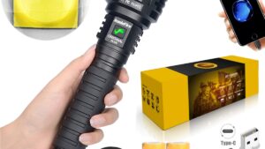 Linterna Táctica C/Led XHP160 Ultra Potente Telescópica Zoom / Recargable USB / Aleación Aluminio / +6800 Lúmenes - Alcance +280mts / 6000k / IP67 - Mod.JF009
