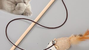 Juguete Catcher P/Gatos - Palo de Madera (40cm) + C/Cuerda Elástica & Animalito con Plumas (50cm Cuerda Elástica) - Mod.040