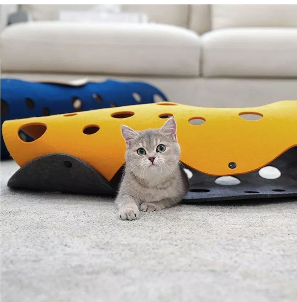 Túnel Plegable P/Mascotas Gatos - Conejos - Etc. / Gris & Amarillo / 91cm Largo x 26cm Diámetro - Mod.9126 - Imagen 4