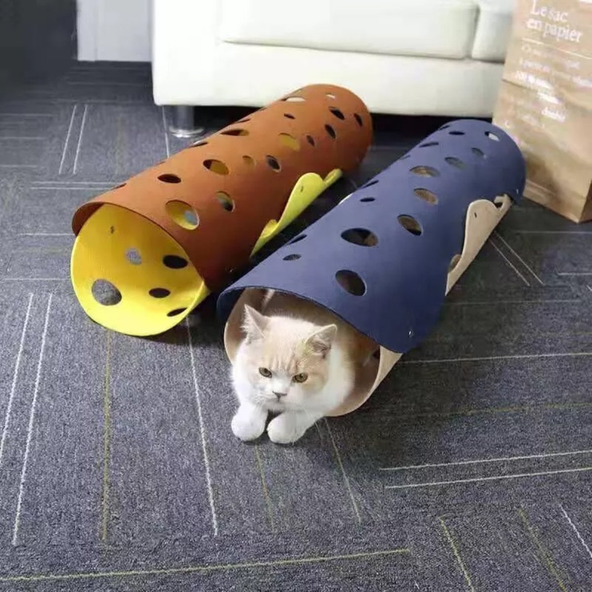 Túnel Plegable P/Mascotas Gatos - Conejos - Etc. / Gris & Amarillo / 91cm Largo x 26cm Diámetro - Mod.9126 - Imagen 6