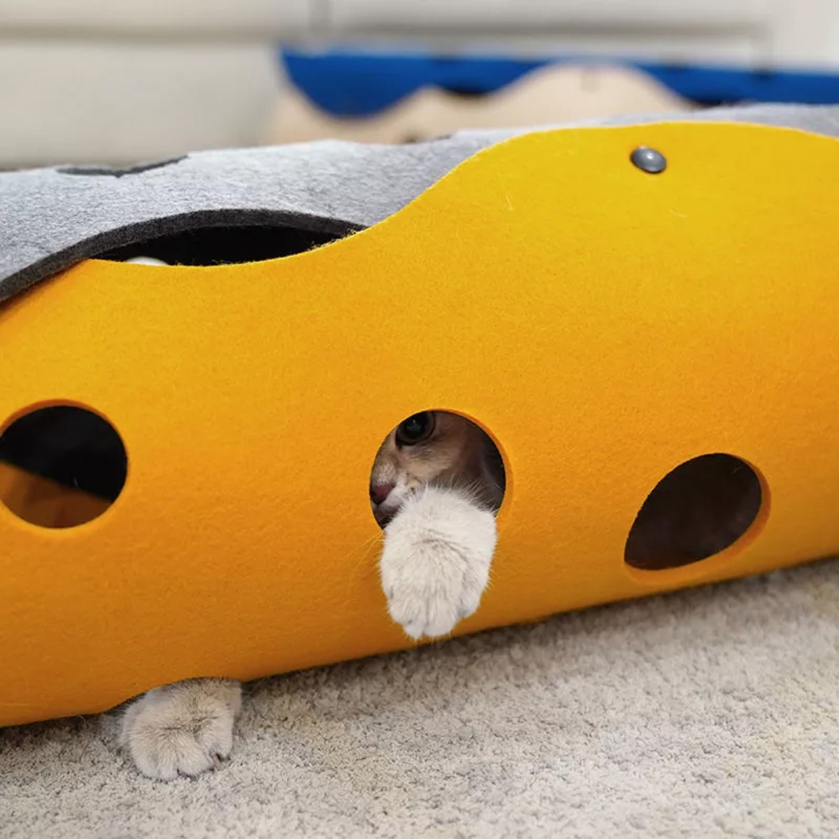 Túnel Plegable P/Mascotas Gatos - Conejos - Etc. / Gris & Amarillo / 91cm Largo x 26cm Diámetro - Mod.9126 - Imagen 7