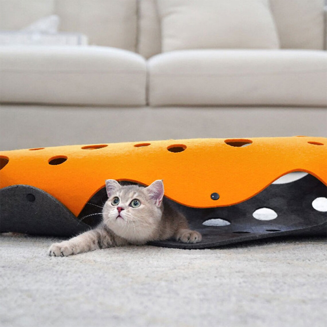 Túnel Plegable P/Mascotas Gatos - Conejos - Etc. / Gris & Amarillo / 91cm Largo x 26cm Diámetro - Mod.9126 - Imagen 10
