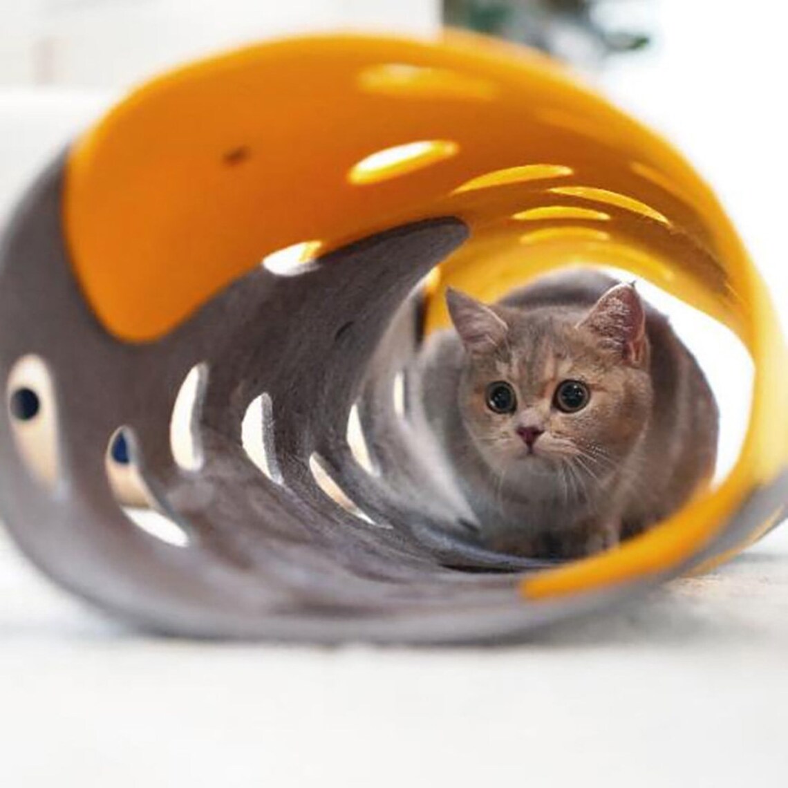 Túnel Plegable P/Mascotas Gatos - Conejos - Etc. / Gris & Amarillo / 91cm Largo x 26cm Diámetro - Mod.9126