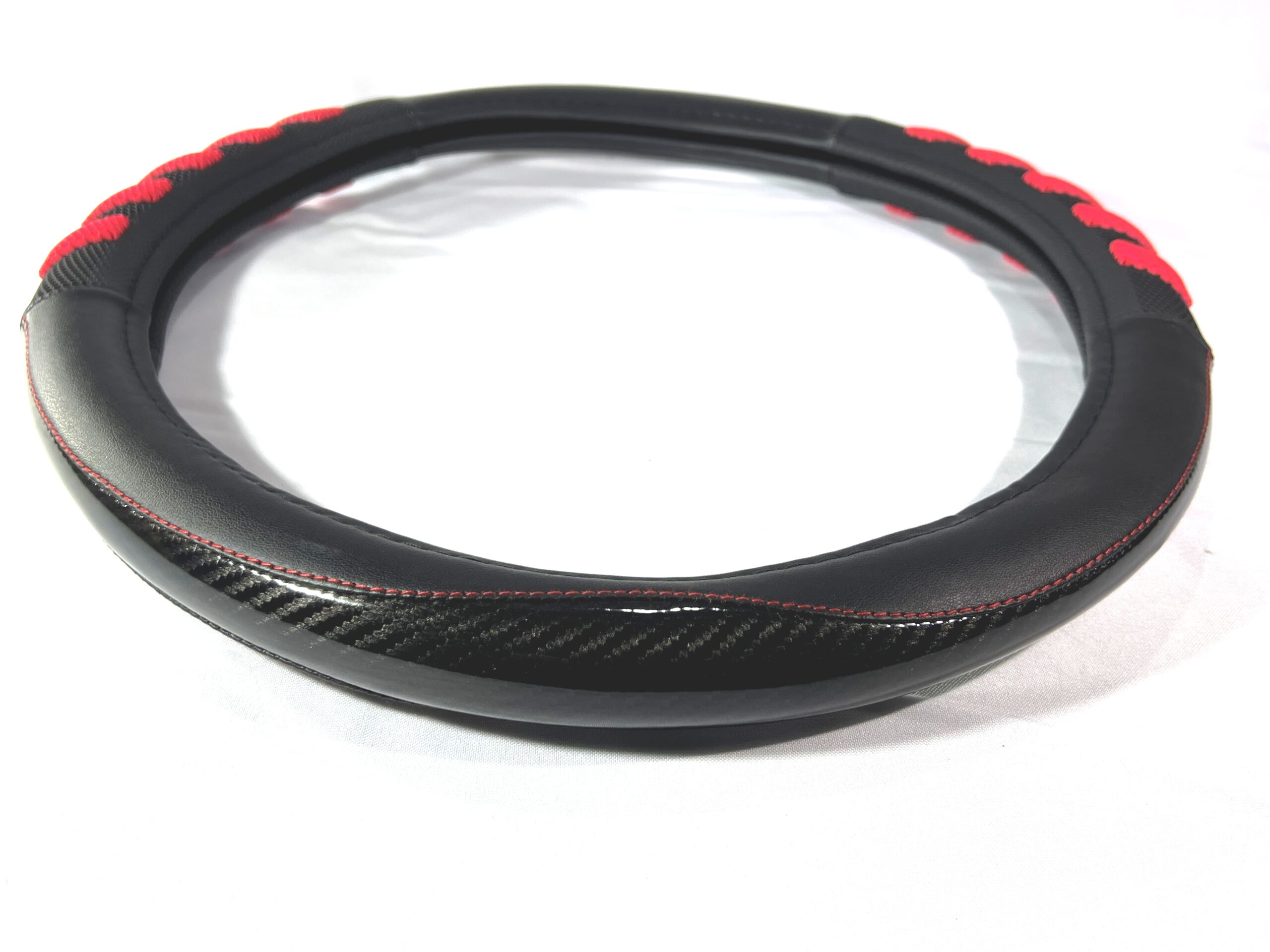 Cubre Volante Universal PVC Diámetro 38cm / Negro + Rojo & Fibra Carbono Negro - Mod.824-2RED - Imagen 8