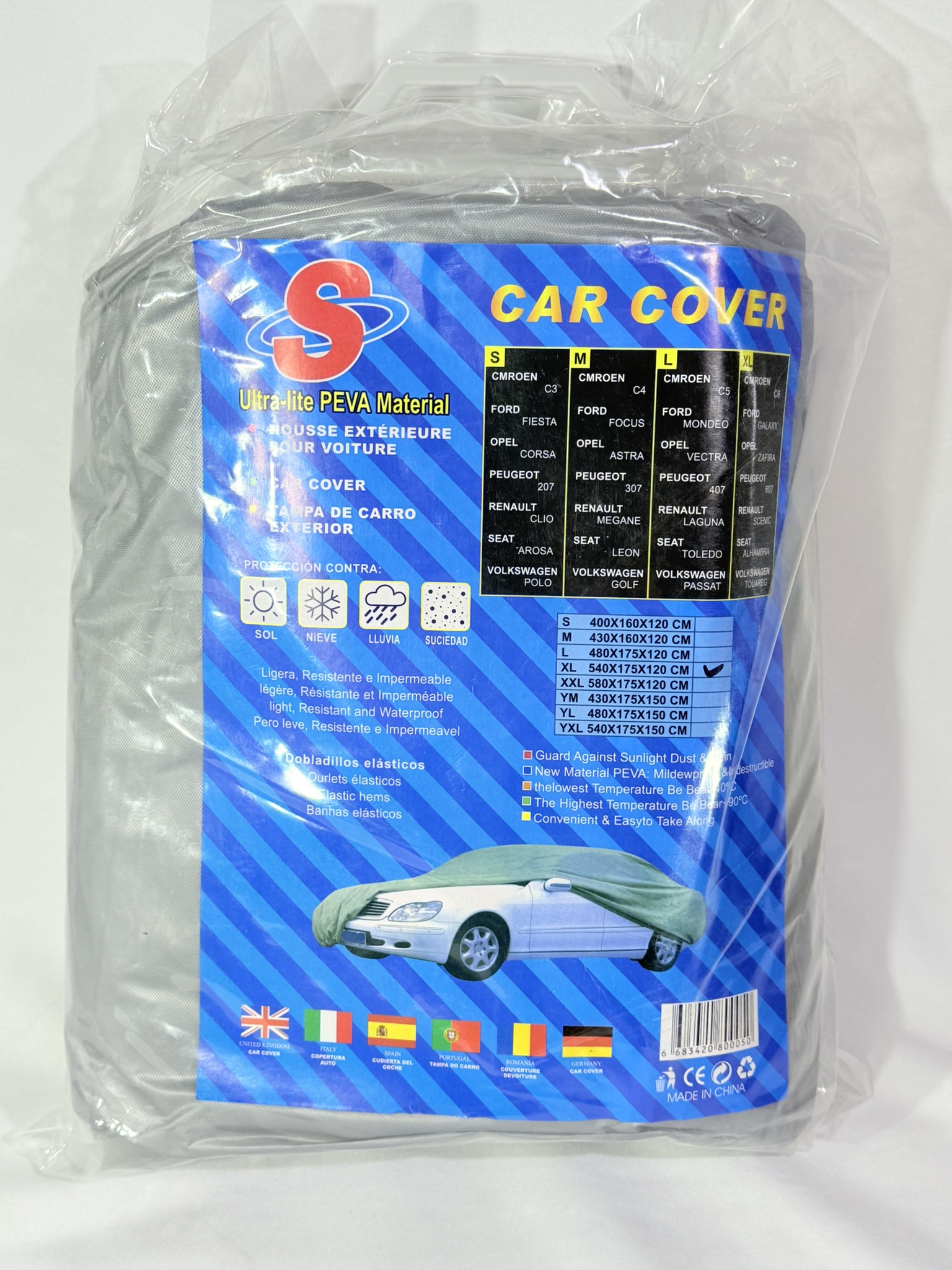Funda Cubre Automóvil Impermeable Gris / Protección UV / Economic / Talle XL - 540cmx175cmx120cm - Mod.CRPE-XL