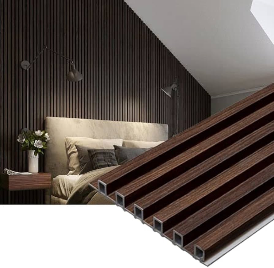 Paneles WPC Revestimiento Paredes & Cielorrazos Simil Madera Decorativos / Durabilidad / Inalterables / Insonorizantes / Medida Panel 16.5cmx2.5cmx2.9m - Mod.16525 Color WT039 (Marron Oscuro)