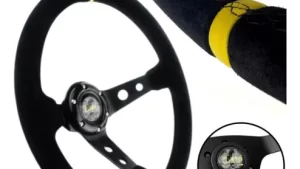 Volante Deportivo Gamuza Negro Luxe 35cm (Centro Desplazado) Tuning Automóvil - Mod.13716BLK