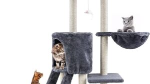 Árbol P/ Gatos Gris / C/Rascador + Cama Nido + Rascador Vertical + Juegos Interactivos + Casita / 5 Niveles / 50cmx35cmx140cm - Mod.CTS040