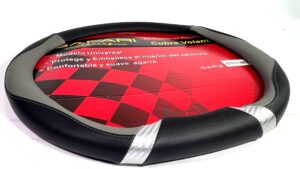 Cubre Volante Linea Moderna (Inferior Plano/Chato) Simil Cuerina Negro+Gris Diámetro 38cm Mod.JX233010-BK-GRY