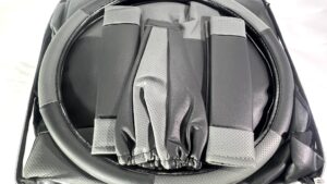 Fundas Cubre Asientos Racing / Cubre Volante / Protectores Pectorales / Cubre Varilla Palanca Cambios Automóvil // Juego Cuerina 12 Piezas // Negro & Gris Resistentes High Quality Mod.1220NG