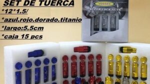Juego Tuercas Deportivas 20 Pzs + Llave Pase 12mmx1.50 Automóviles - Rojo/Azul/Titanio - Mod.36B