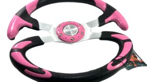 Volante Deportivo Negro+Rosado / Centro Plano / Tuning Automóvil - Mod.ACCESROS