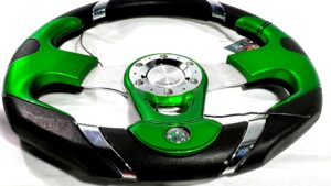 Volante Deportivo Negro+Verde / Brújula / Base Plana / Centro Plano / Tuning Automóvil - Mod.ACCESVE
