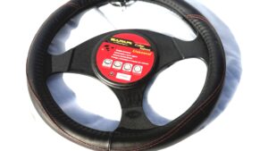 Cubre Volante Universal PVC Diámetro 38cm / Negro + Hilo Rojo - Mod.012BLK/RED