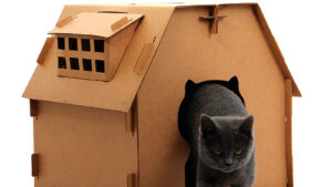 Casita-Rascador Cartón P/Gatos Medianos /Talle M / Color Natural / 42cmx38.5cmx42cm - Mod.YKPT-RD0021